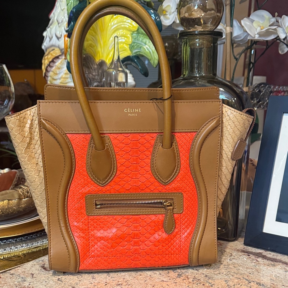 Celine Snake Skin and leather tri-color  bag.